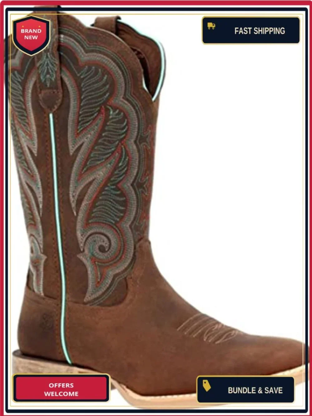 Women's Distressed Mid-Calf Leather Western Boots Square Toe Pull-On